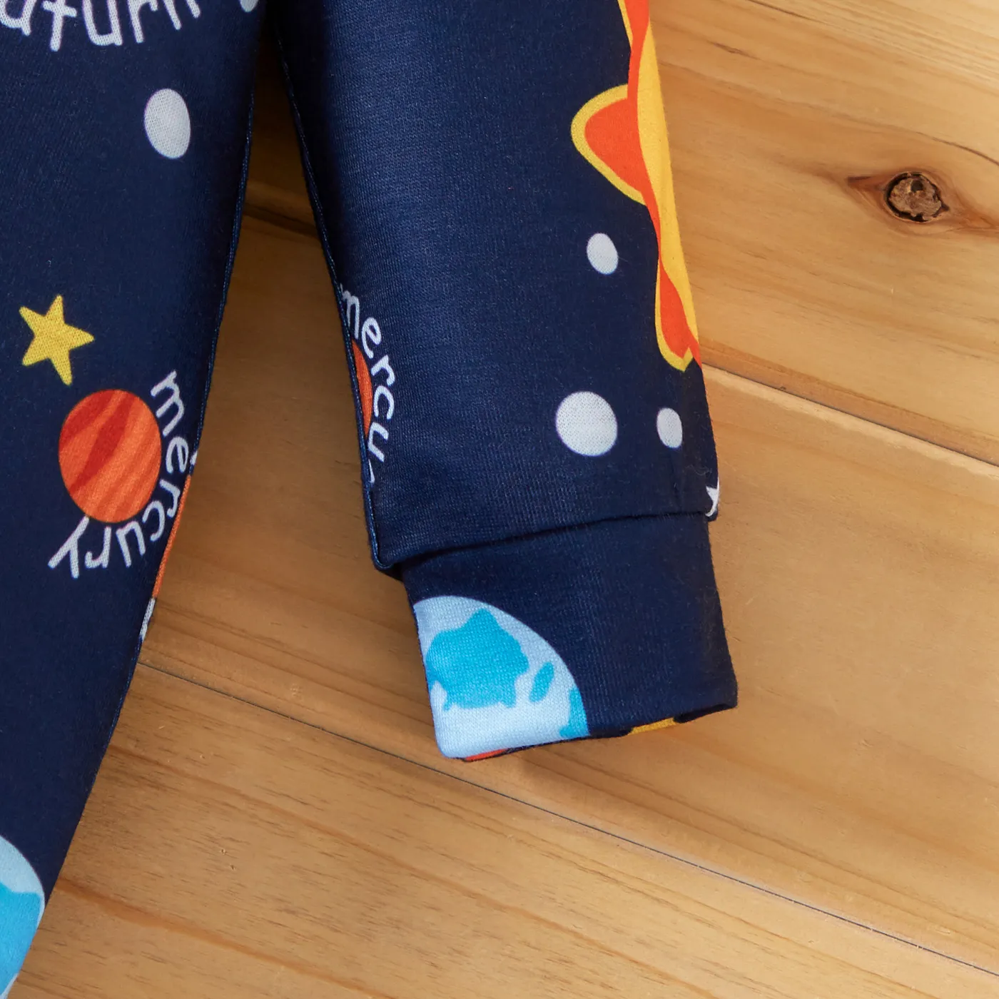 Baby Boy All Over Solar System Planets and Letter Print Dark Blue Long-sleeve Jumpsuit Deep Blue image 4