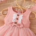 Baby Girl Bow Front Lace Trim Ribbed Combo Overlay Tank Dress  image 3