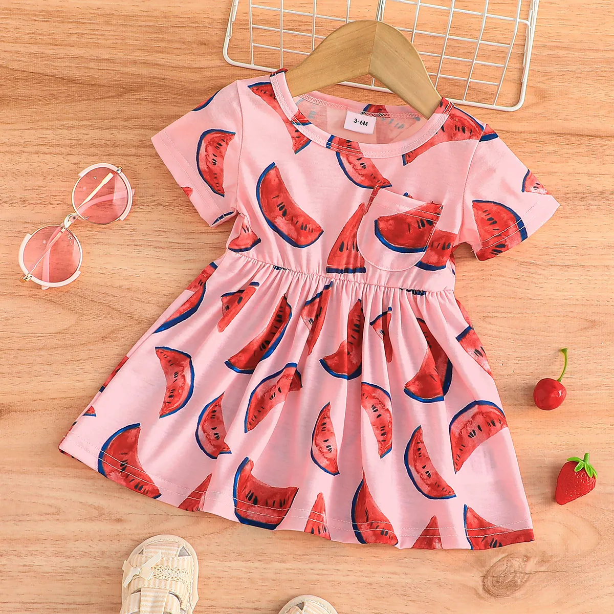 baby girl allover watermelon print short-sleeve dress