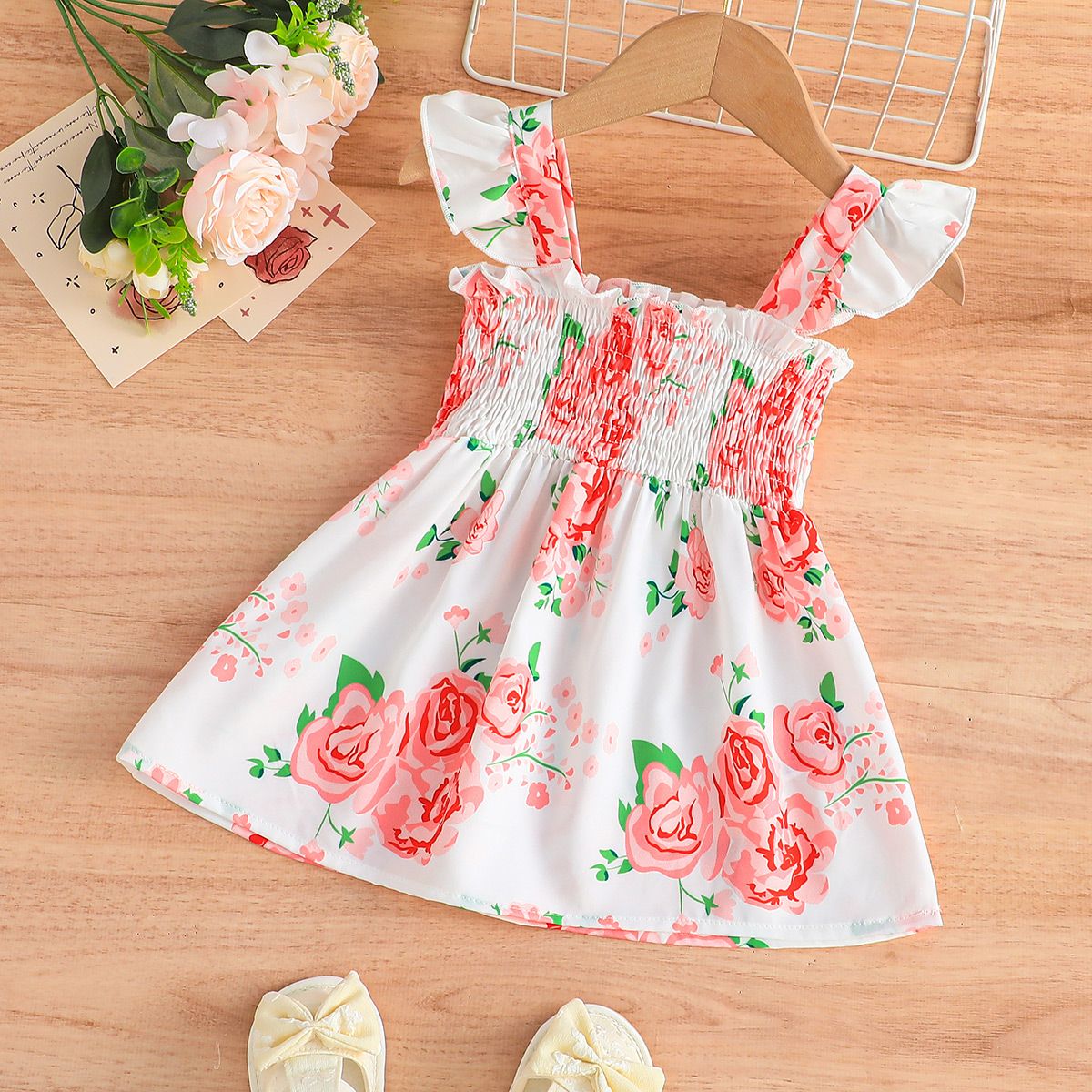 Baby Girl Allover Floral Print Smocked Flutter-sleeve Dress