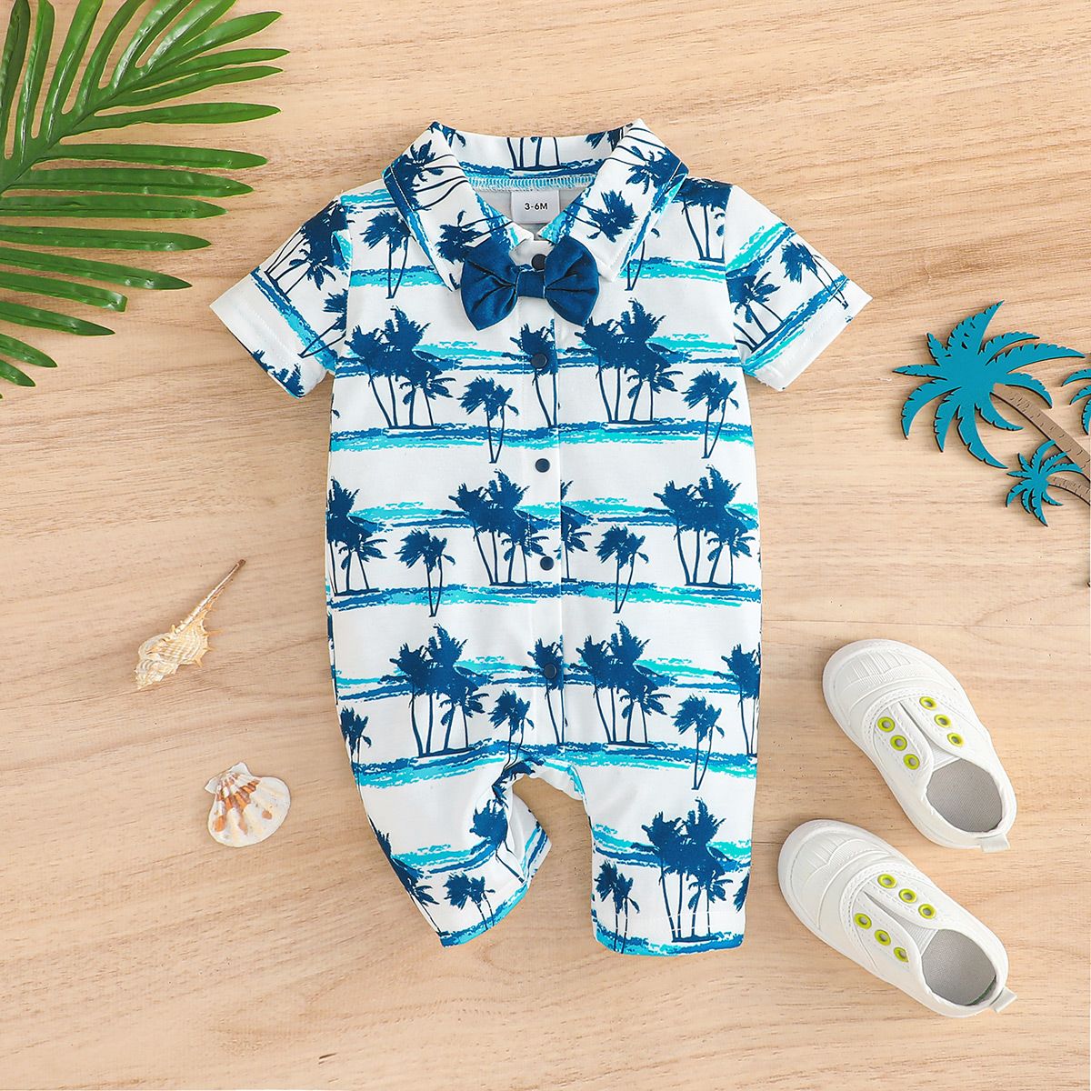 

Baby Boy Tropical Print Bow Tie Shirt Jumpsuit