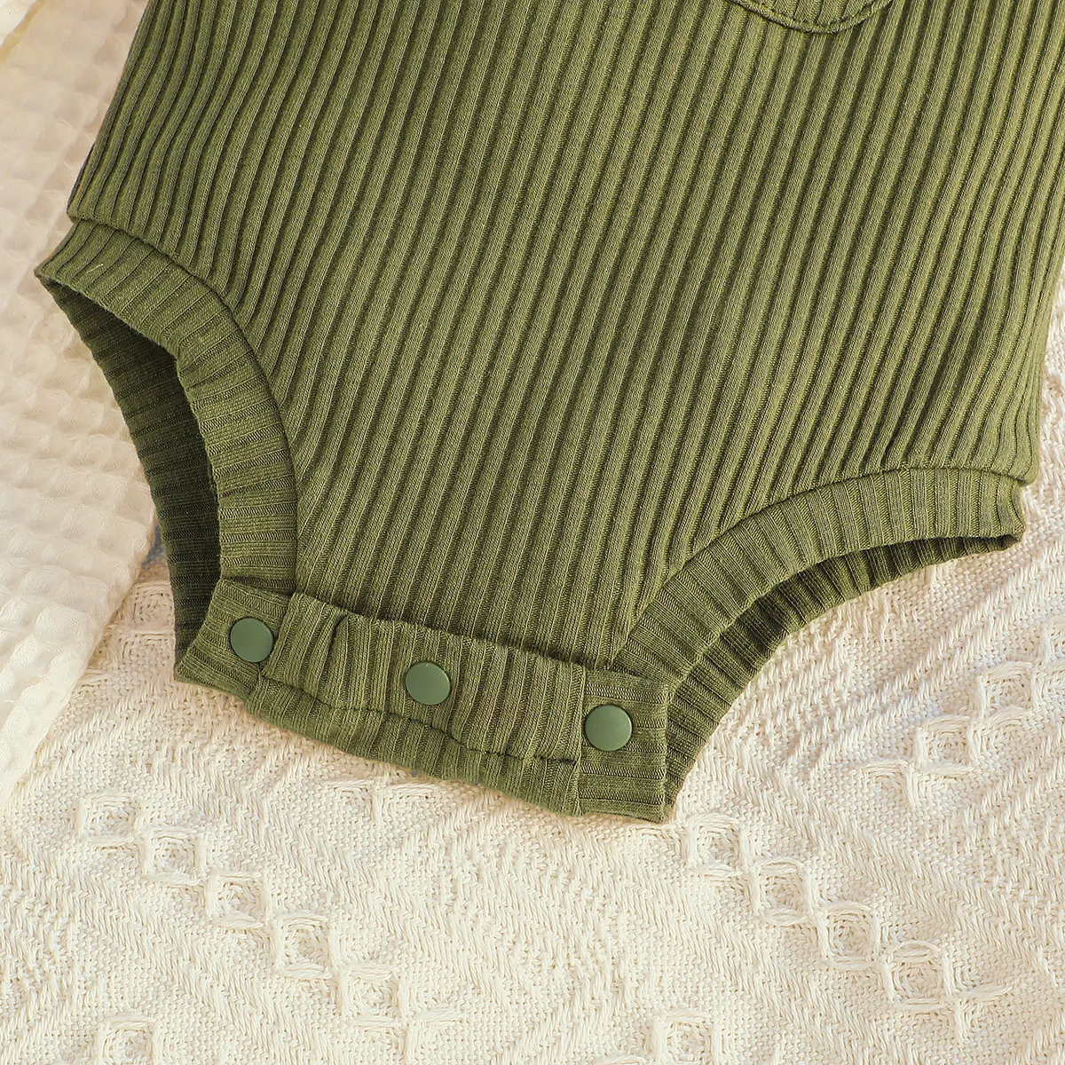 Baby Boy/Girl Pocket Ribbed Solid Slip Romper Army green image 6