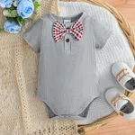 Baby Boy Bow Tie Decor Short-sleeve Ribbed Bodysuit Grey