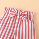 2pcs Baby Girl Front Buttons Ruffle Stripe Top and Bow Decor Shorts Set Red image 4