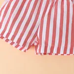 2pcs Baby Girl Front Buttons Ruffle Stripe Top and Bow Decor Shorts Set Red image 5