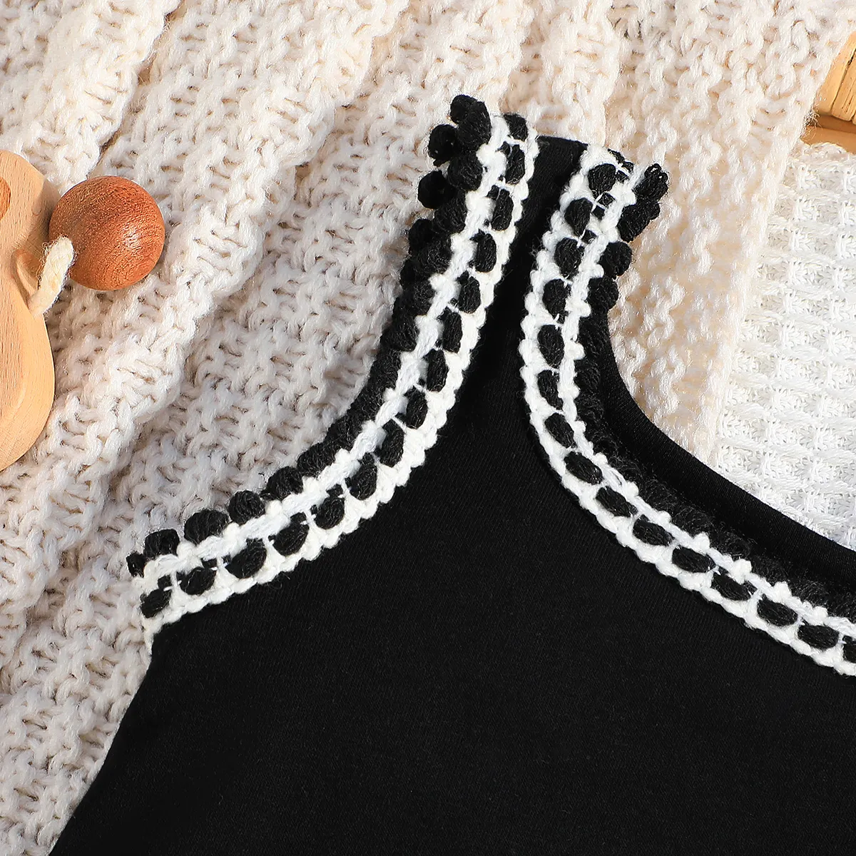 Baby Girl Rainbow Embroidered Topstitching Detail Tank Bodysuit  Black image 4