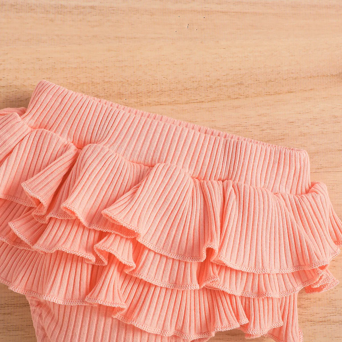 3pcs Baby Girl Flutter-sleeve Letters Print Bodysuit and Ruffled Solid Skirt and Headband Set Pink image 6