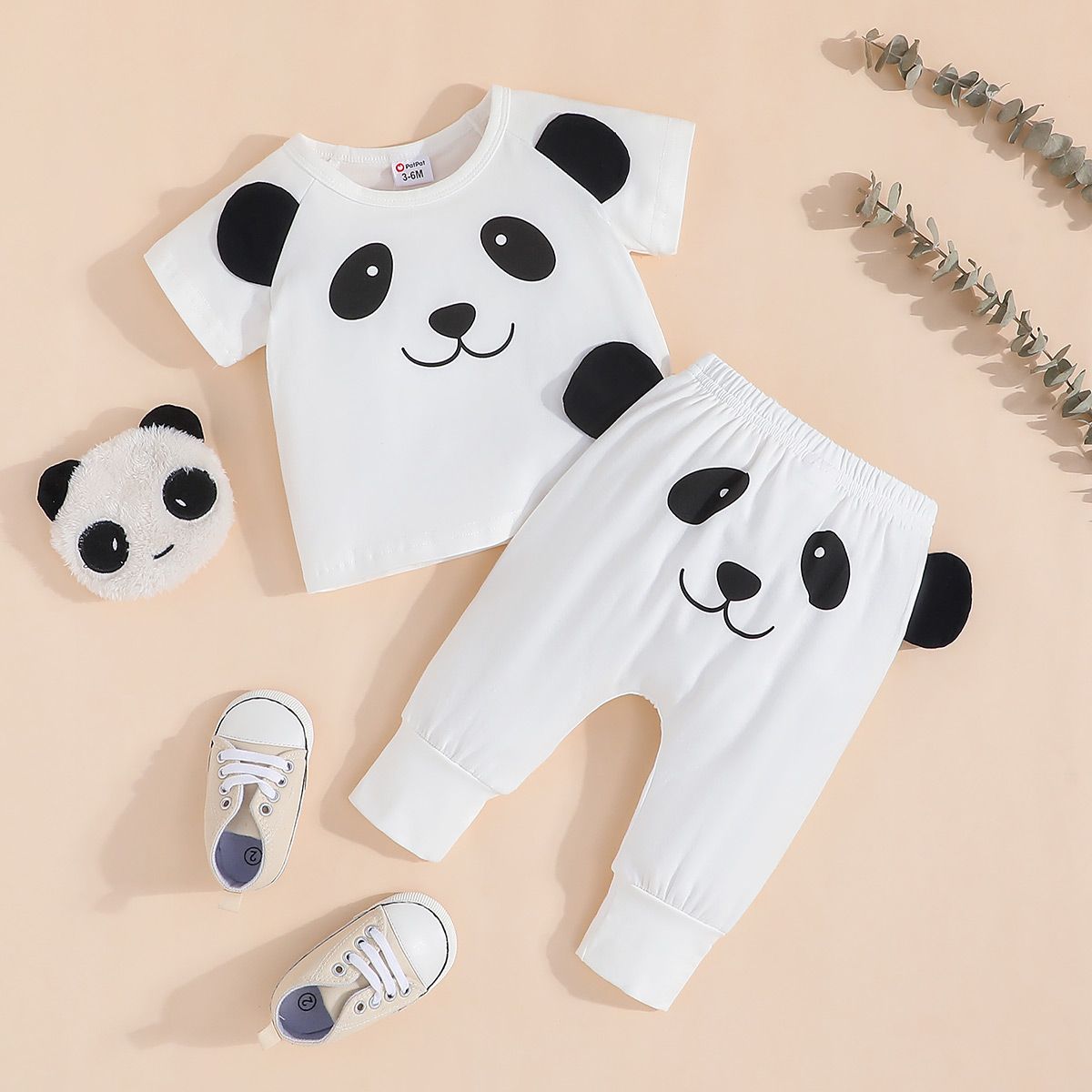 2pcs Baby Boy/Girl 95% Cotton Panda Pattern Short-sleeve Tee and Pants Set