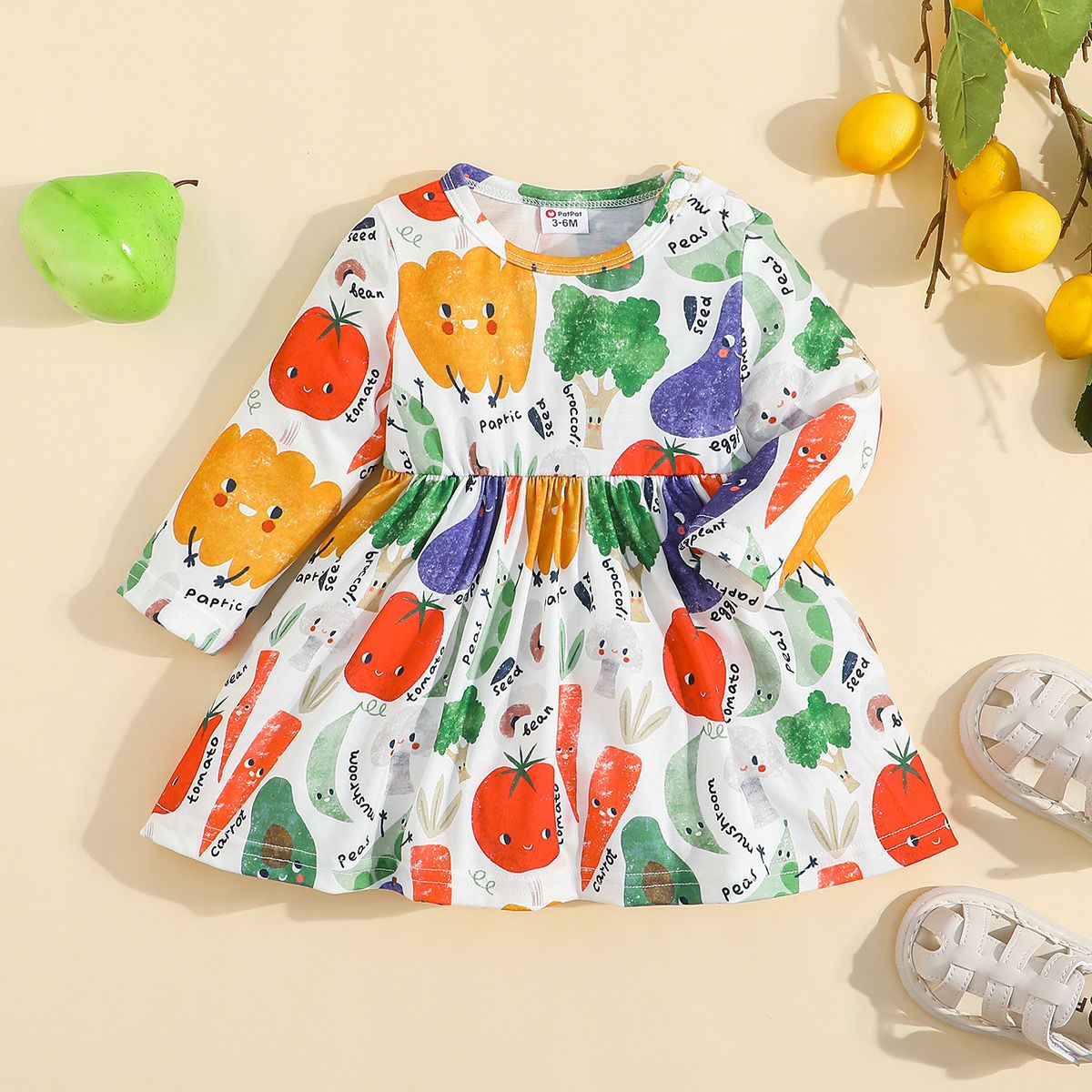 Baby Girl Allover Vegetable Print Long-sleeve Dress