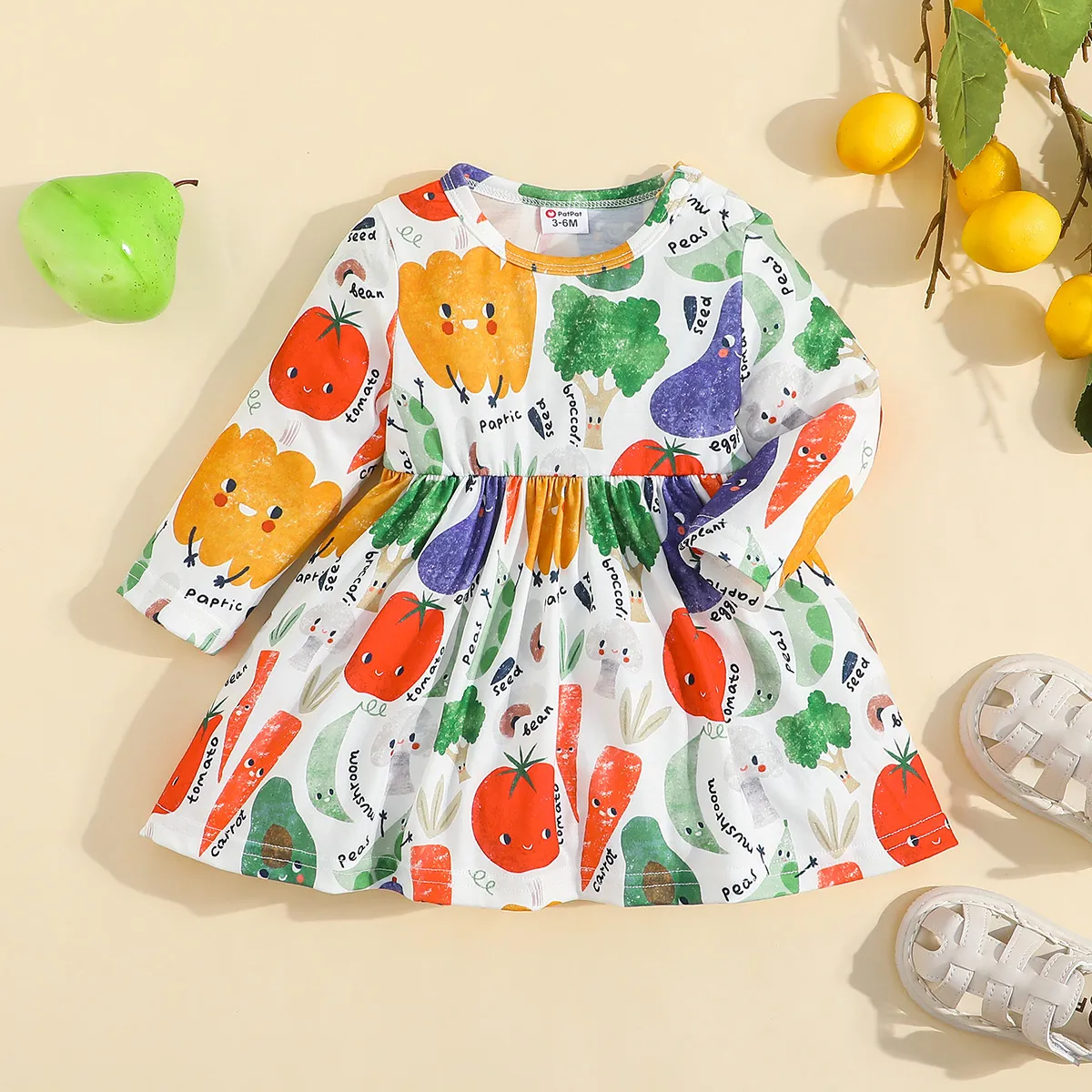 Baby Girl Allover Vegetable Print Long-sleeve Dress   big image 1