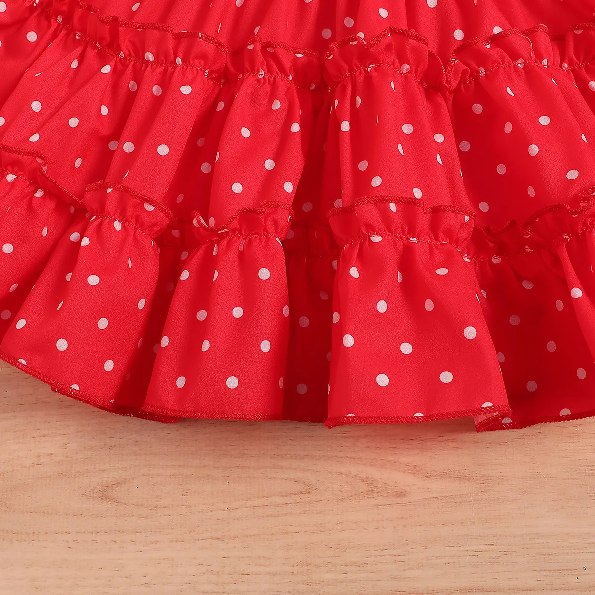Baby Girl Bow Decor Rabbit Print Polka Dots Ruffle Dress Red image 5