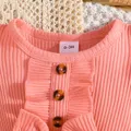 2pcs Baby Girl Bow Front Flutter-sleeve Mesh Panel Rib-knit Bodysuit Dress with Headband   image 3