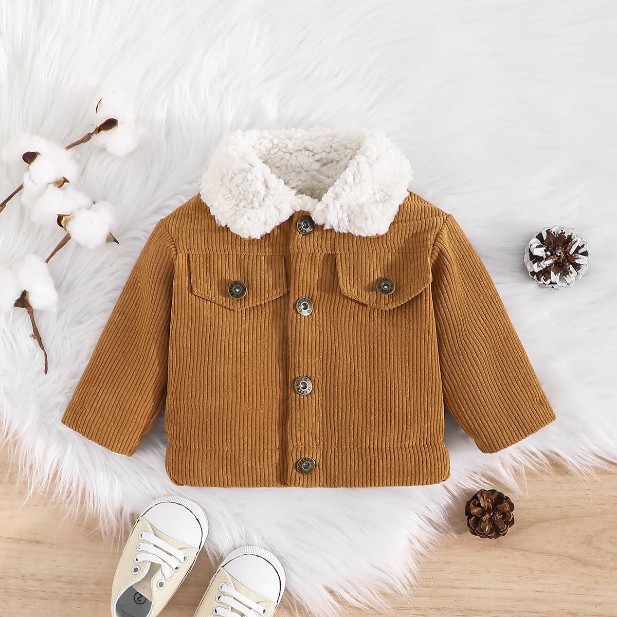 Baby Boy/Girl Ribbed Buttons Front Long-sleeve Jacket