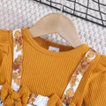 2pcs Baby Girl 95% Cotton Floral Print Ribbed Panel Long-sleeve 2 In 1 Dress with Headband   image 3