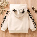 Toddler Girl Letter Embroidered Leopard Ear Design Polar Fleece Fuzzy Hoodie Sweatshirt Beige image 2