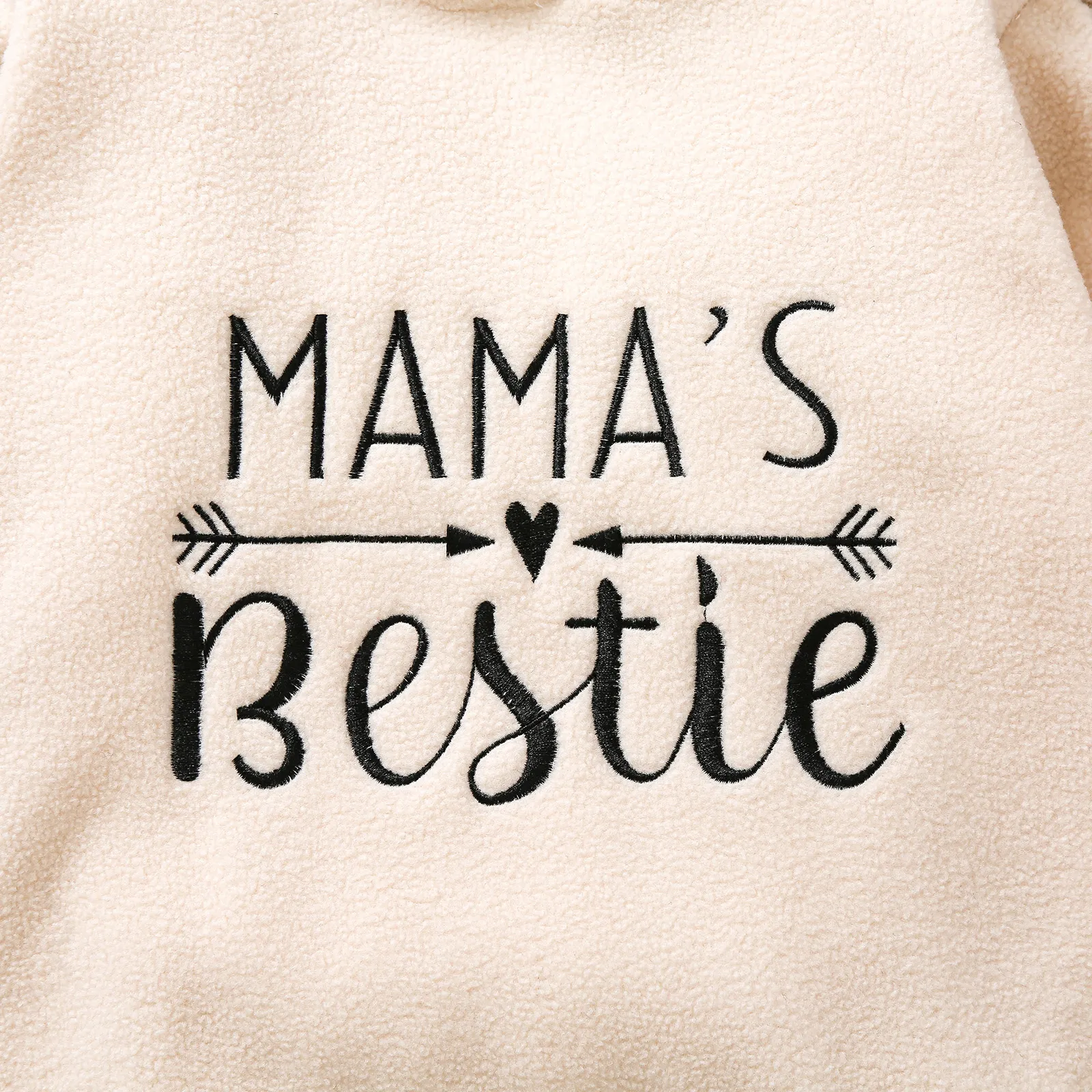 Toddler Girl Letter Embroidered Leopard Ear Design Polar Fleece Fuzzy Hoodie Sweatshirt Beige image 5