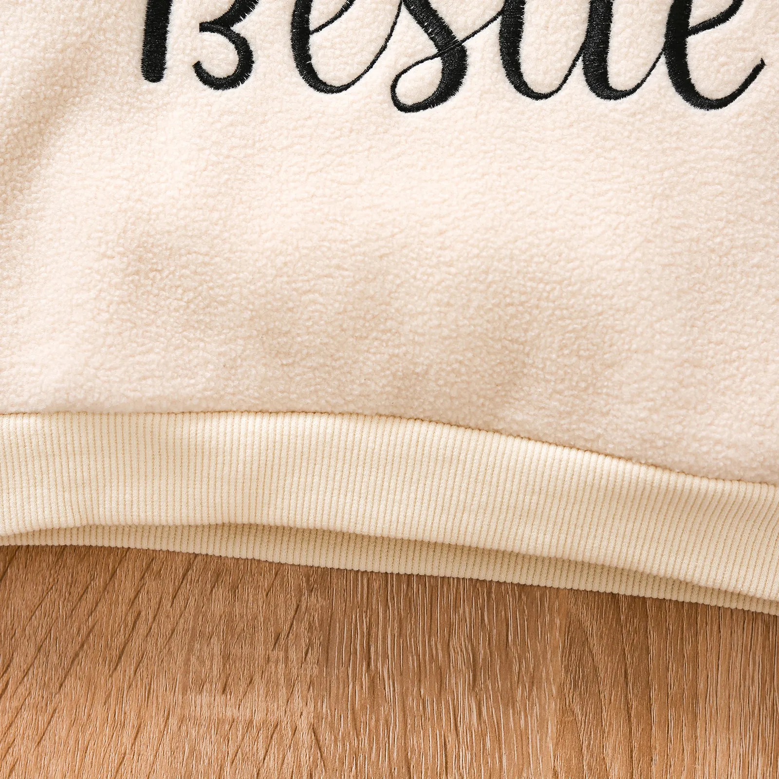 Toddler Girl Letter Embroidered Leopard Ear Design Polar Fleece Fuzzy Hoodie Sweatshirt Beige image 6