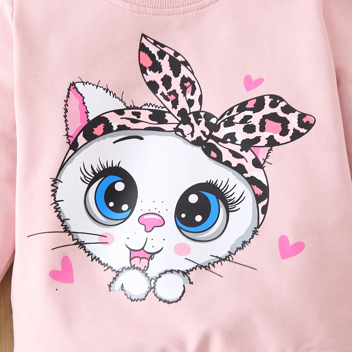 2 Stück Kleinkinder Mädchen Süß Katze Sweatshirt-Sets rosa big image 1