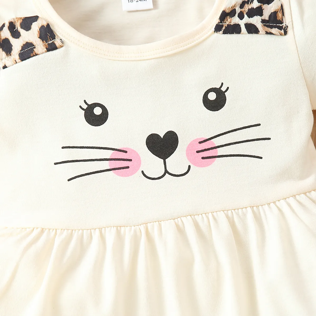2-piece Toddler Girl Letter Cat Print Ear Design Tee and Leopard Print Pants Set Beige image 4