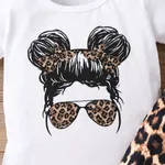 2pcs Toddler Girl Cartoon Figure Print Short-sleeve White Tee and Leopard Print Shorts Set  image 3