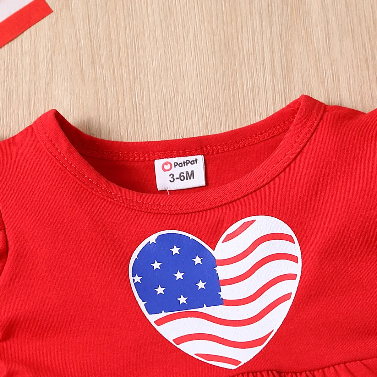 Independence Day 2pcs Baby Girl Ruffled Flutter-sleeve Graphic Top and Star & Stripe Print Flared Pants Set  image 2