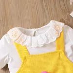 2pcs Toddler Girl Doll Collar Short-sleeve Top and Floral Embroidered Corduroy Overall Dress Set  image 5
