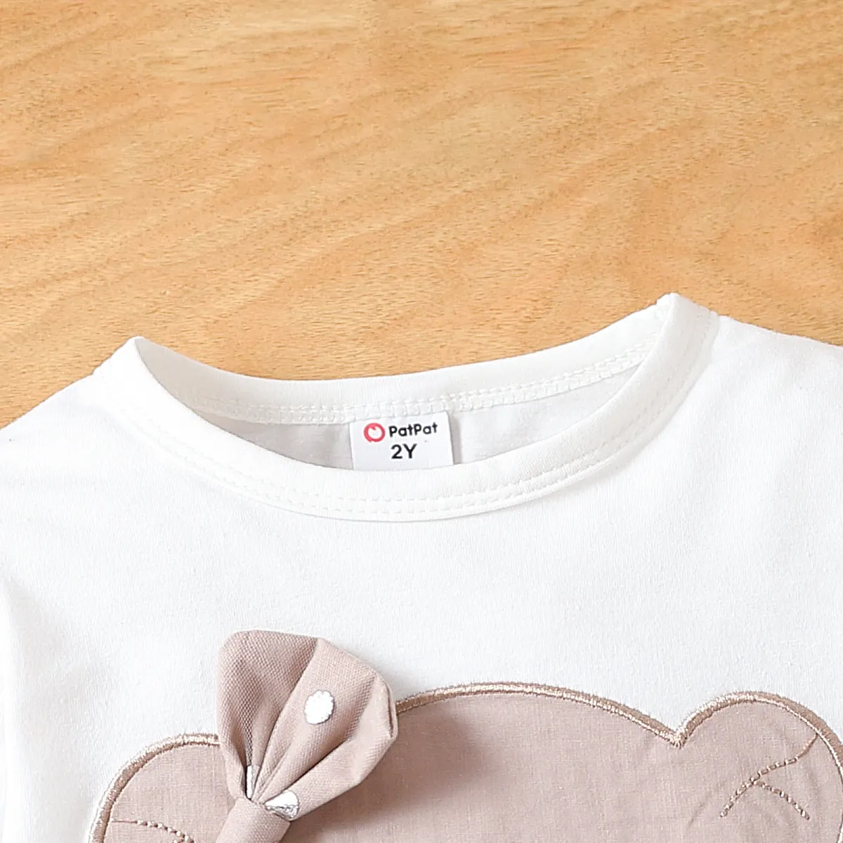 2pcs Toddler Girl Bear Pattern Mesh Flutter Sleeve Suit-Dress  image 4