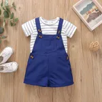 2pcs Stripe Print Pocket Decor Short-sleeve Baby Set Dark Blue
