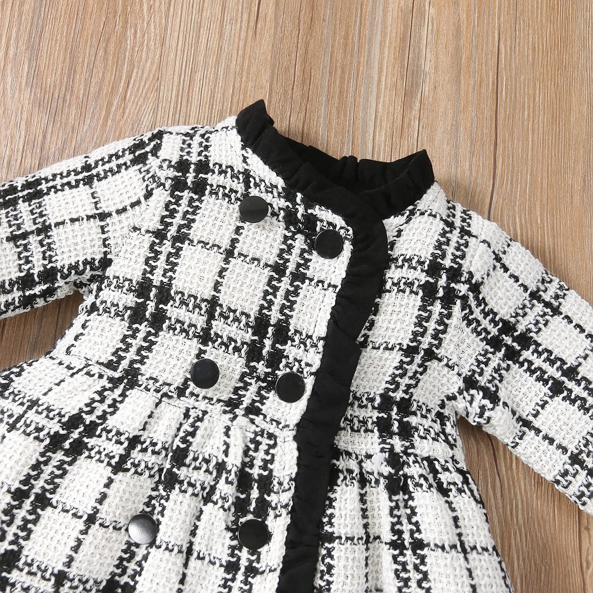 2pcs Frilly Plaid Long-sleeve Double Breasted Baby Long-sleeve Dress Set White image 4