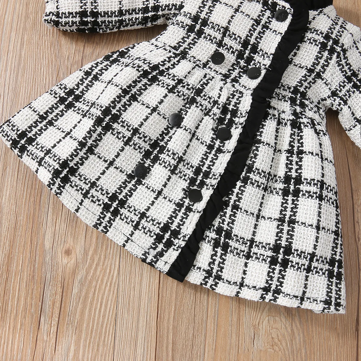 2pcs Frilly Plaid Long-sleeve Double Breasted Baby Long-sleeve Dress Set White image 6