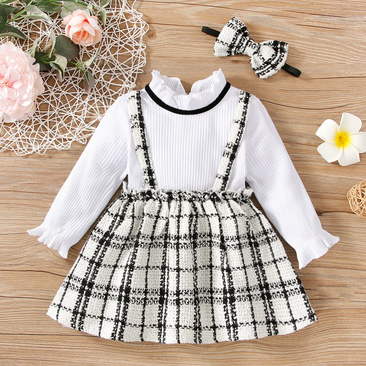 2 unidades Bebé Peça dois em um Clássico Manga comprida Vestidos Branco big image 1