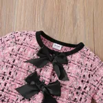 2pcs Baby Pink Tweed Plaid Long-sleeve Bowknot Top and Trousers Set  image 4