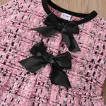 2pcs Baby Pink Tweed Plaid Long-sleeve Bowknot Top and Trousers Set  image 5