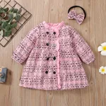 2pcs Frilly Plaid Long-sleeve Double Breasted Baby Long-sleeve Dress Set Pink