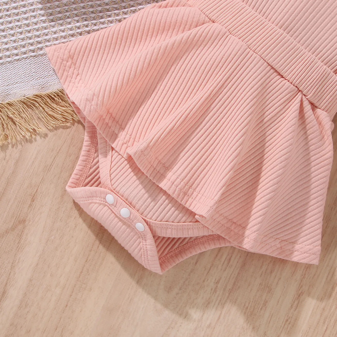2 unidades Bebé Menina Costuras de tecido Básico Manga comprida Macacão curto Rosa big image 1