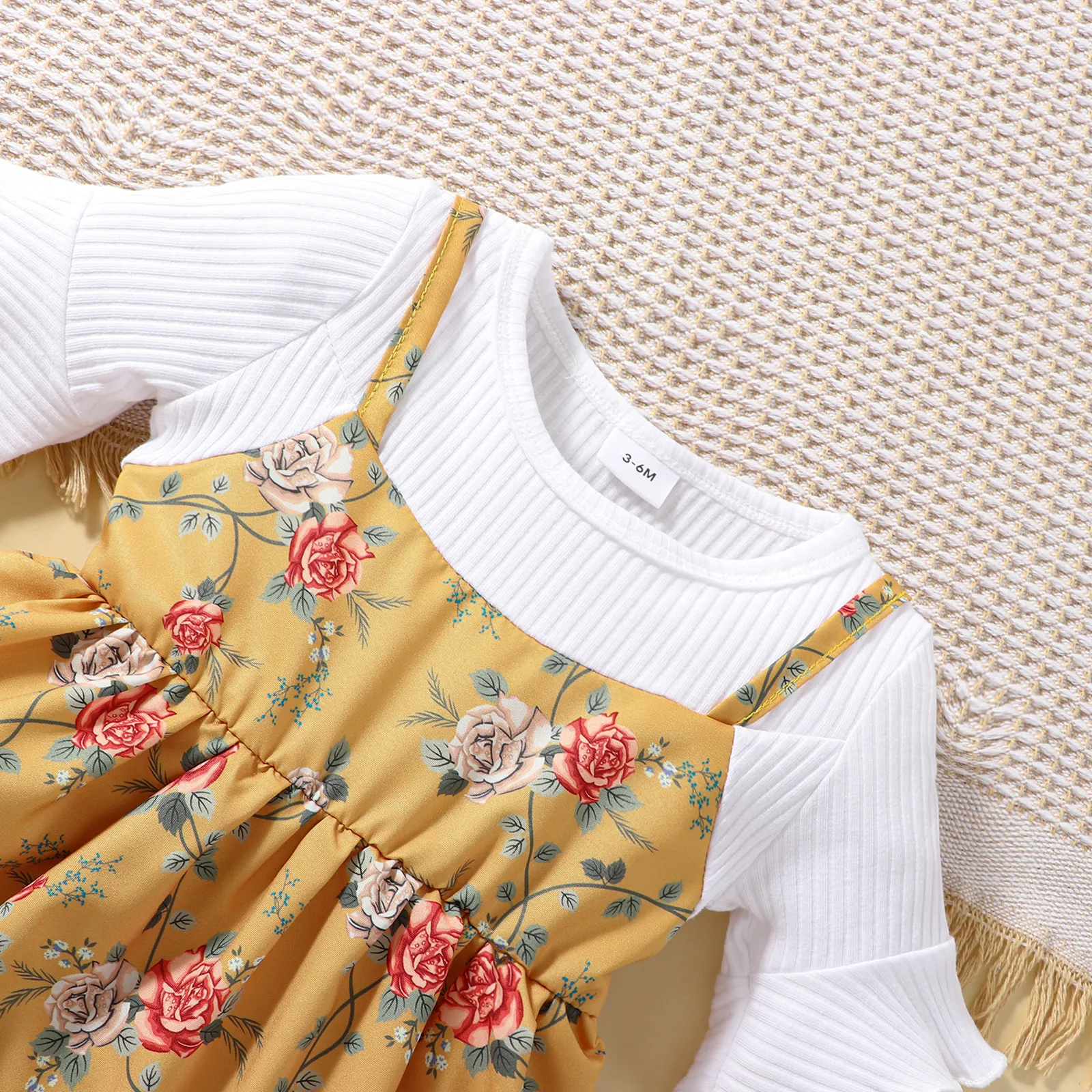 Baby Girl Floral Print Rib-knit 2 In 1 Dress Yellow image 4