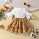 Baby Girl Floral Print Rib-knit 2 In 1 Dress Yellow image 2