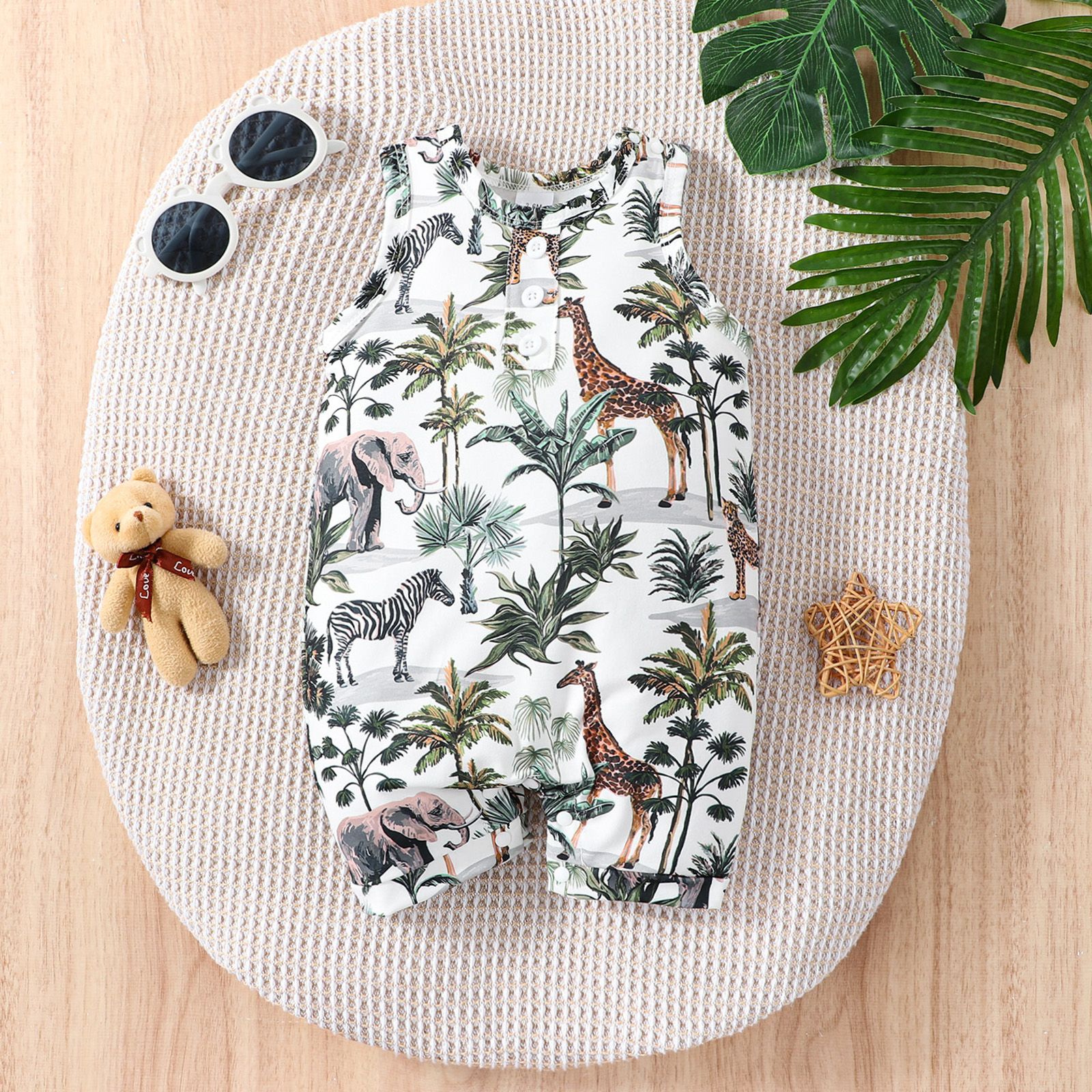 

Baby Girl/Boy Allover Animal Print Polo Neck Tank Jumpsuit