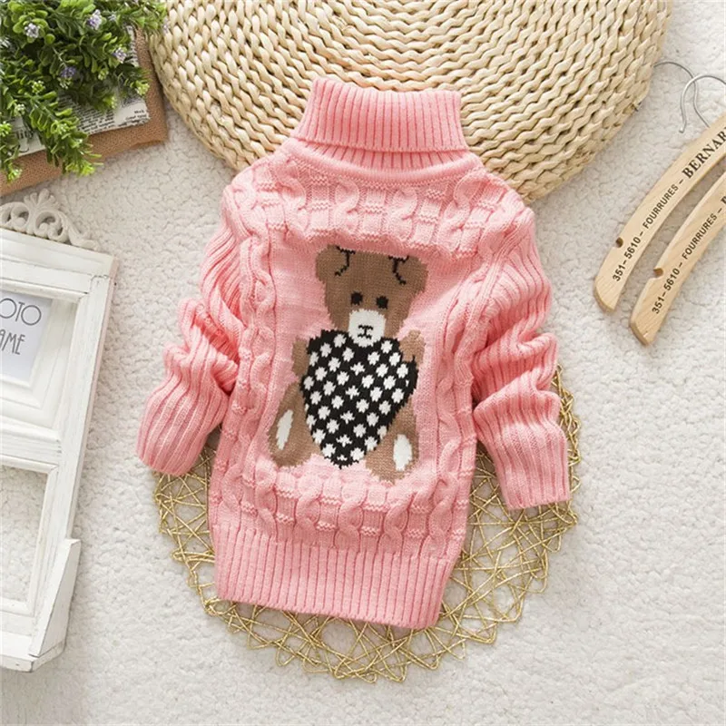 Kleinkinder Unisex Stehkragen Kindlich Bär Pullover rosa