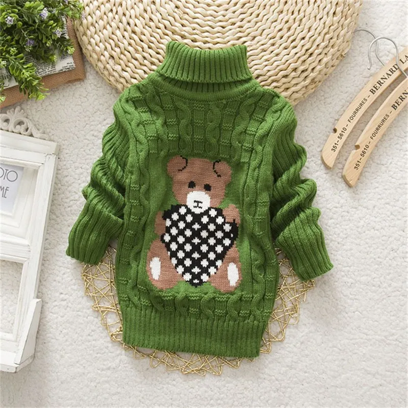 Kleinkinder Unisex Stehkragen Kindlich Bär Pullover dunkelgrün