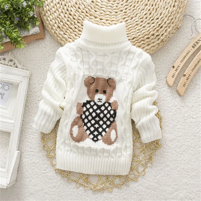 Kleinkinder Unisex Stehkragen Kindlich Bär Pullover weiß image 3