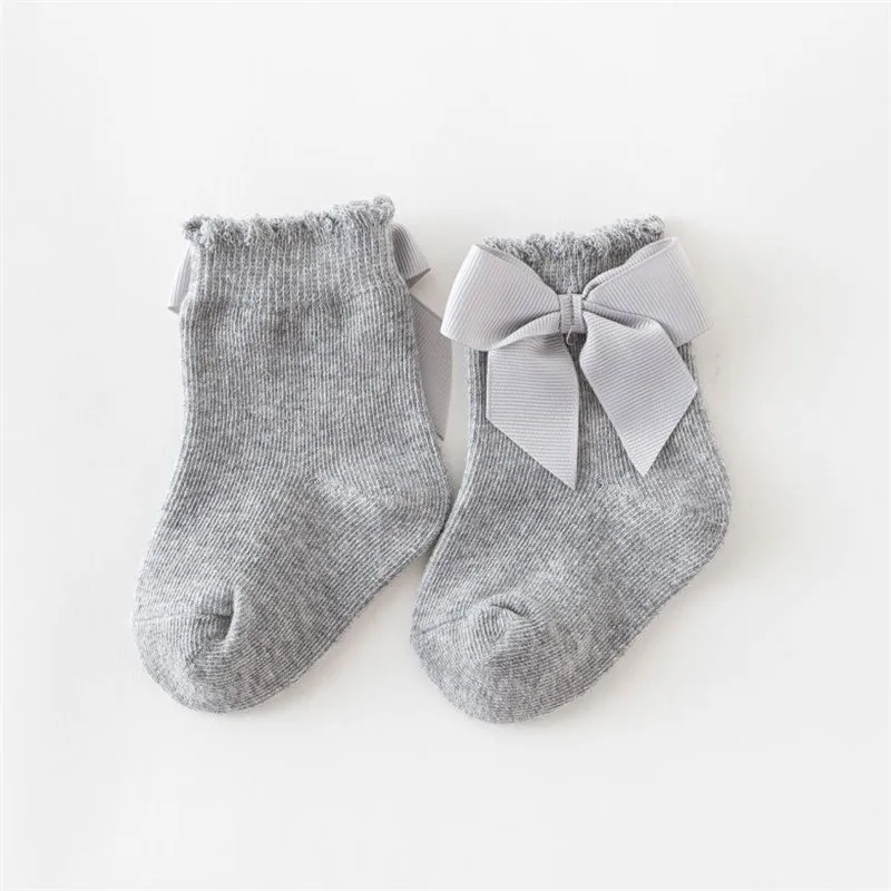 Baby / Toddler/ Kid Bowknot Decor Solid Color Socks Grey big image 1