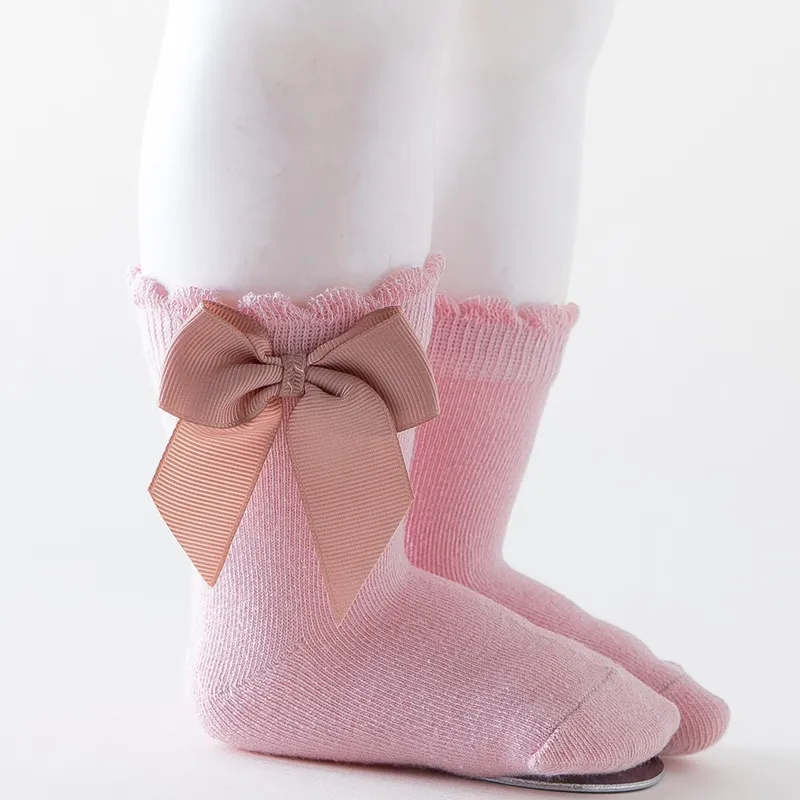Calcetines de color sólido con decoración de lazo para bebé/niño pequeño/niño Rosa oscuro big image 1