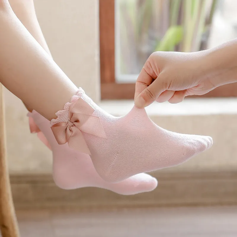 Einfarbige Socken mit Bowknot-Dekor für Babys/Kleinkinder/Kinder dunkelrosa big image 1