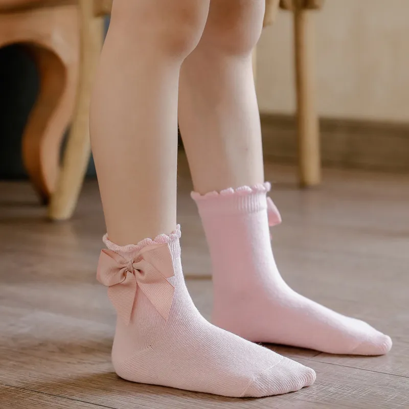 Einfarbige Socken mit Bowknot-Dekor für Babys/Kleinkinder/Kinder dunkelrosa big image 1