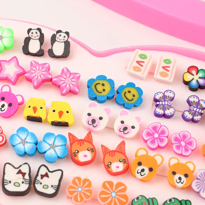 Pacote com 72 conjuntos de brincos bonitos de desenhos animados de animais com flores e vários estilos para meninas (com caixa, padrão aleatório) Multicolorido big image 1