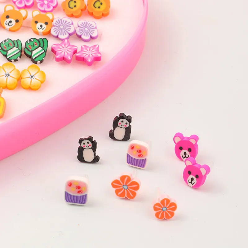 Pacote com 72 conjuntos de brincos bonitos de desenhos animados de animais com flores e vários estilos para meninas (com caixa, padrão aleatório) Multicolorido big image 1