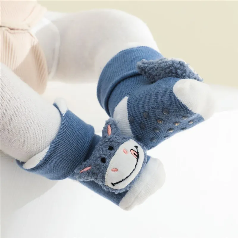 Meias quentinhas para inverno com desenho de animal em 3D para bebê/criança pequena Azul big image 1