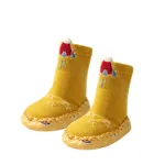 嬰幼兒卡通動物印花地板襪（襪底印花圖案隨機） 薑黃色