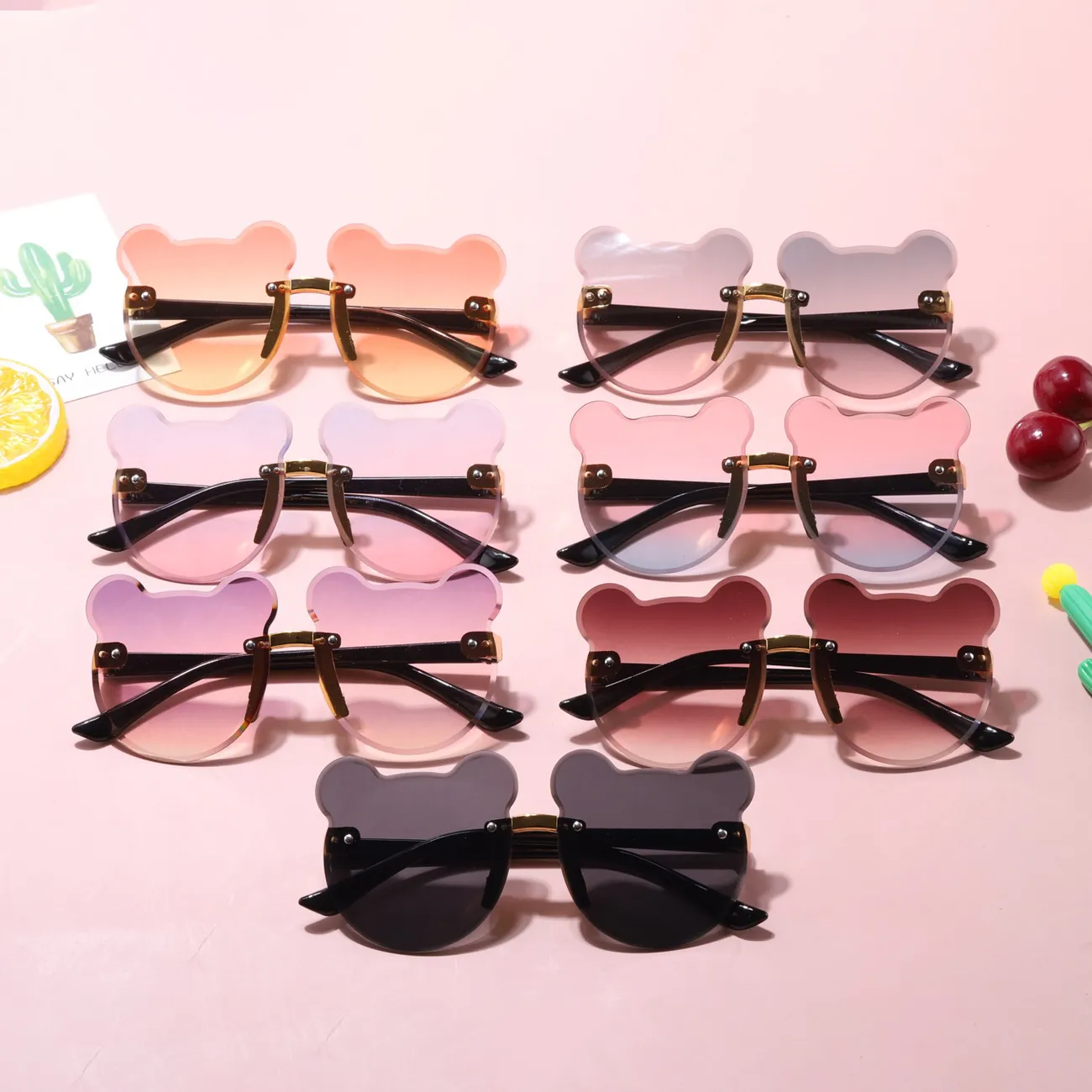 Baby / Toddler / Kid Cartoon Cat Ears Rimless Decorative Glasses (With Glasses Case) Yellow big image 1